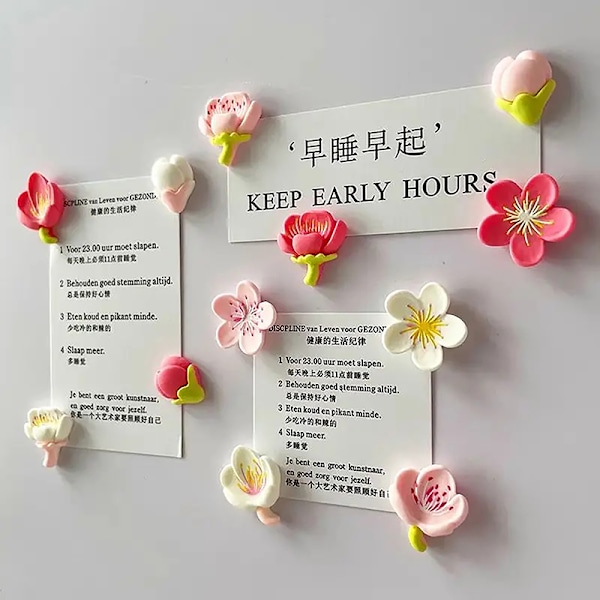 12 st Kylskåpsmagneter Rosa Blomma Harts Dekorativ Whiteboard Magnet