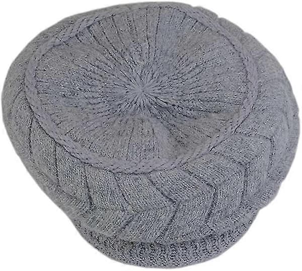 Dam Vinter Varm Stickad Mössa Ull Snö Skidmössor Med Skärm light grey