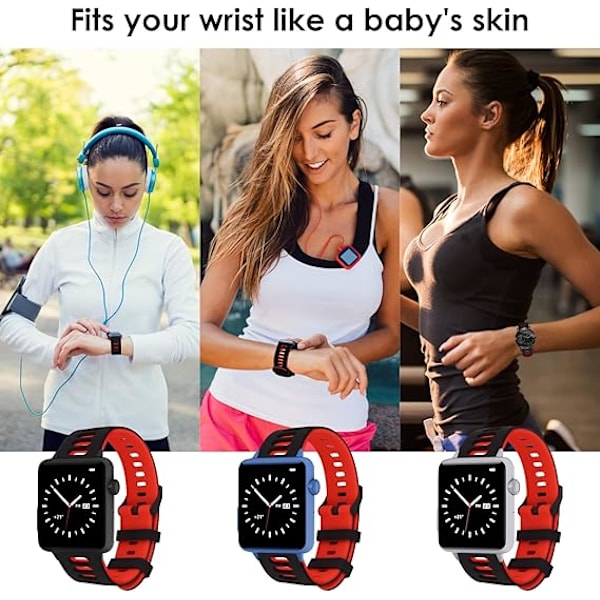 Silikon Urrem, Hurtig Udskiftning Sportsur Remme, Universal Smartwatch Rem med Sort Rustfrit Stål Spænde til Mænd Kvinder Black-Red 22mm