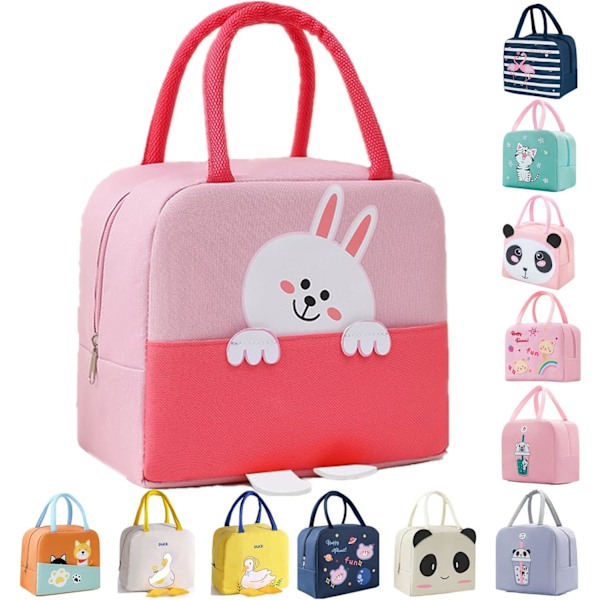 5 stk Lunsjpose, Søt Tegneserie Isolerende Lunsjboks, Gjenbrukbar Lunsj Kjølepose, Vanntett Lunsjpose, Foldbar Lunsjpose Rabbit Pink