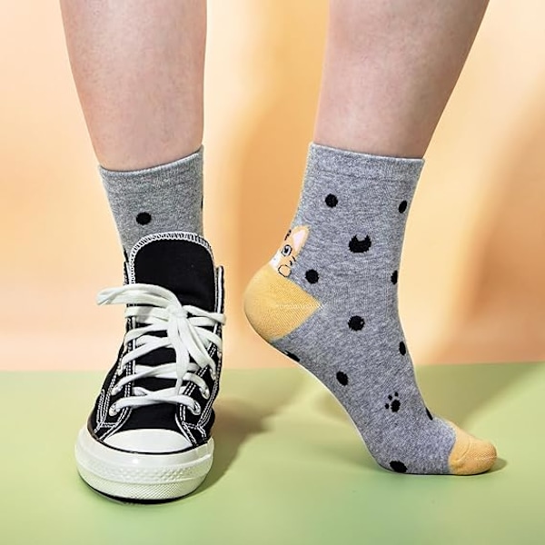 Søde 5 Par Kvinders Strømper Sjove Søde Dyr Damer Strømper Kat Hund Strømper Gave til Kvinder, One Size Polka dot striped cat