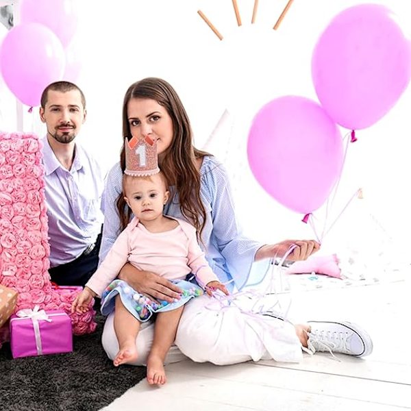 Baby Tiara Krone til 1 års fødselsdagsfest, Baby Første Fødselsdag Glitter Krone, 1 års Fødselsdag Hat Første Fødselsdag Pandebånd Fest Huer til 1 års Fødselsdag Pink