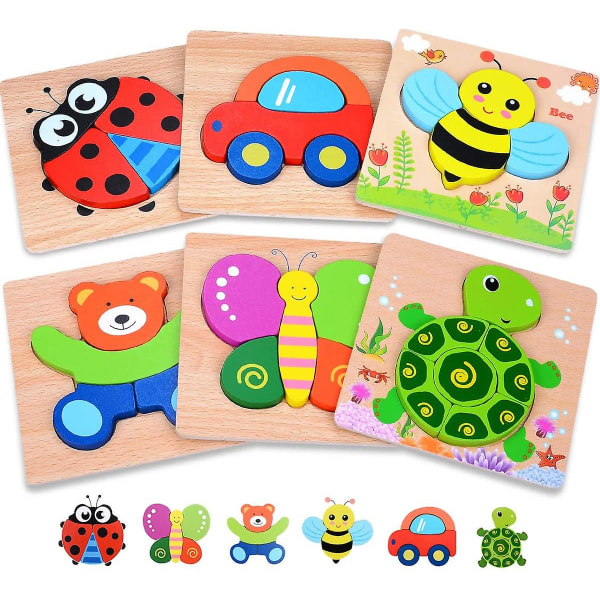 Toddler Toys For 3 Year Old Boys Girls,toddler Puzzles Toy Gifts For Ages 3, Washable Wooden Puzzles With 6 Patterns,   Learning Educational Toys