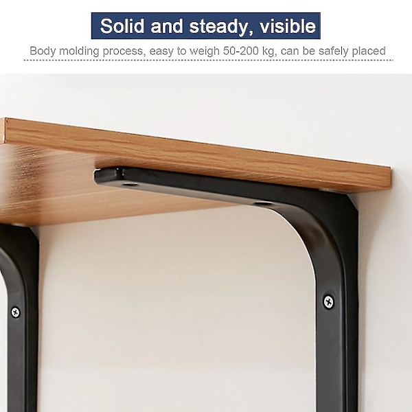 4kpl Raskaan sarjan hyllynkannatin L-muotoinen DIY-teräksinen huonekalujen seinäkiinnike kodin sisustus uusi Wuqx Black 100x100mm