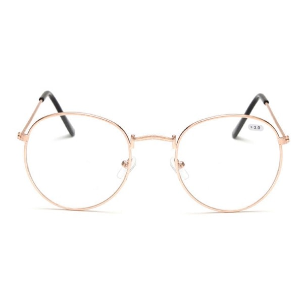 Runda Retro Läsglasögon, Styrka 3.0, Guld