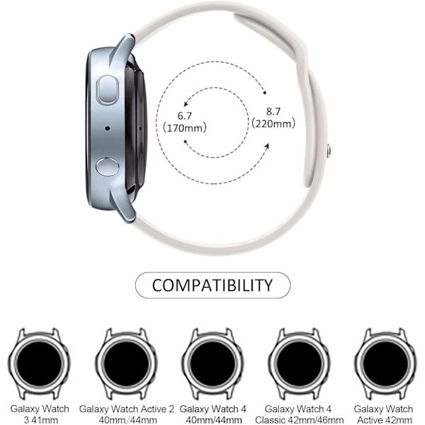 Silikonreim for Samsung Galaxy Watch 6/5/4 for kvinner og menn, 20 mm myk erstatningsreim for Samsung Watch 6/5/4 White