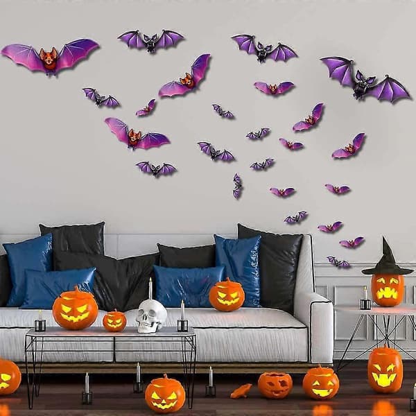 Halloween Fladdermöss Väggdekor Pumpa Fladdermus 3D Dekor Fönsterdekaler För Hemfester BF003