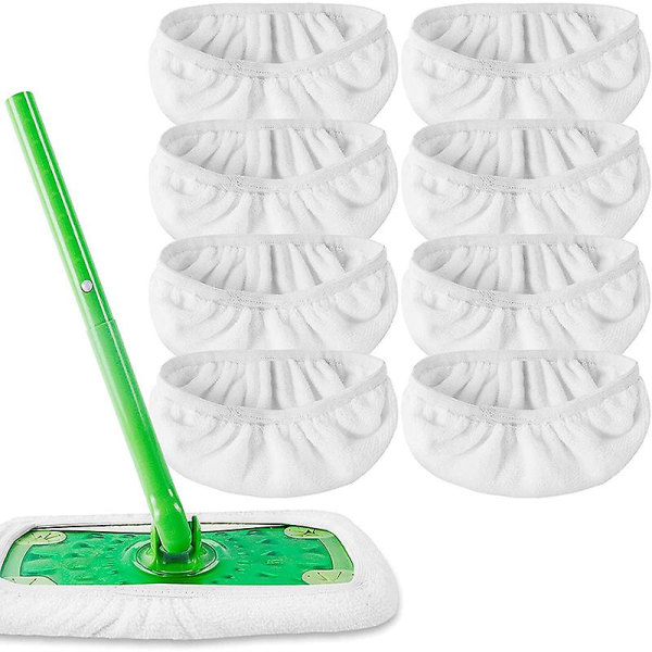 8-pack Bomullsmoppdynor Återanvändbara för Swiffer Sweeper Mopp, Uppgraderade Våta/Torra Moppdukar Tvättsbara Sweeper-Påfyllningar Dammmoppöverdrag