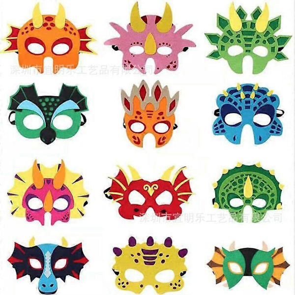 Nya dinosaurie masker ansiktsmasker filt barn mode lek hus leksaker kreativa fest spel rekvisita 12 st nya pojkar flickor