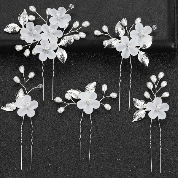 5-pack Bröllops Hårklämmor Blomma Merle Bröllops Hårtillbehör Silver Bröllops Hårtillbehör Hår U-Form Bröllop