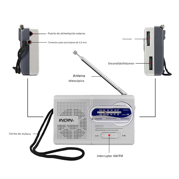Bärbar Radio, AM FM Transistorradio med Hög Volym, Vattenaktiverad Transistorradio, ca W91×H52×D21(MM) (utan batterier)