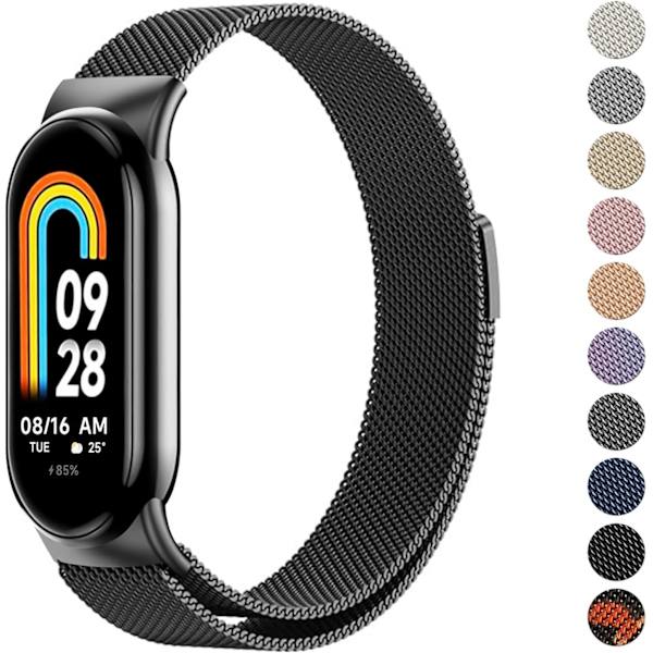 Remm kompatibel med Xiaomi 8 menn kvinner, metall armbånd for Xiaomi Mi Band 8 magnetisk rustfritt stål mesh stropp med sterk magnetisme Black