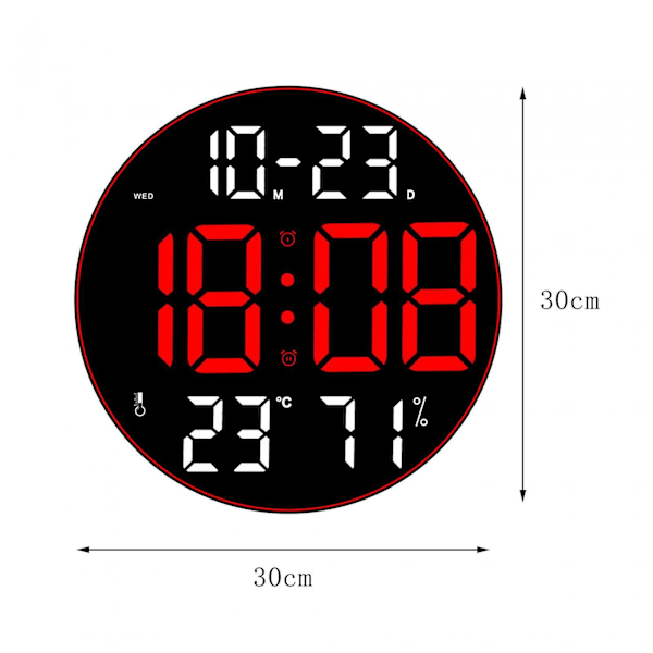Digitalt Vægur 12 tommer LED Væg Skrivebordsur til Hjem Studieværelse Hotel Hal Rød Red 30cmx30cmx3cm