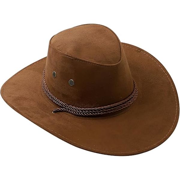 Cowboyhatt Western Solhatt Faux Filt Läder Mocka Maskerad Fest Kostym Outfit Resa Utomhus Solskydd För Herrar Dam Light brown