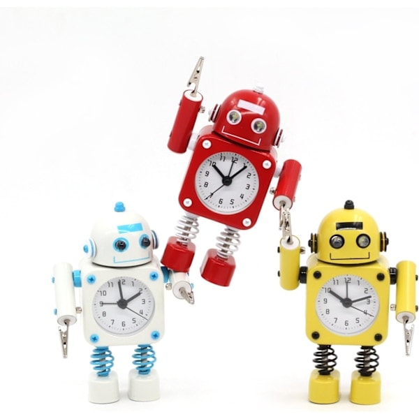 Väckarklocka i rostfritt stål robot - Väckarklocka med blinkande ögon och handklämma Red