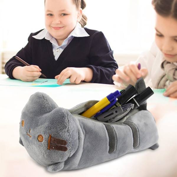 3D Plysch Katt Pennafodral Dragkedja Mjukt Fyllt Djur Pappersvaror Cartoon Förvaring Pennväska Student Skolmaterial la