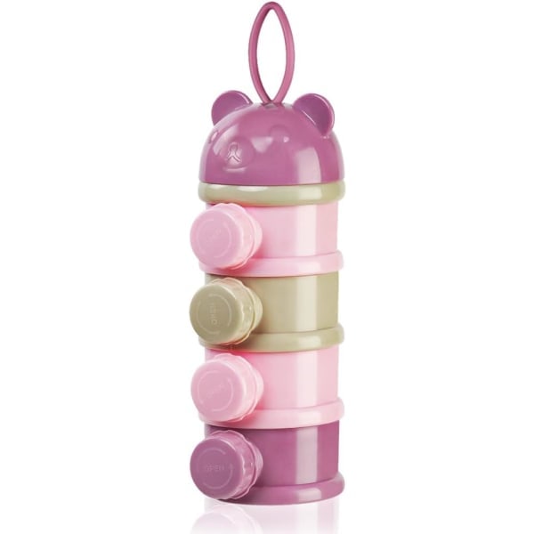 Mjölkpulverbehållare för Bebisar, Portabel 4 Lager 270ml Per Lager Twist-Lock Fack, Stapelbara Burkar för Barnmat Pink/Purple