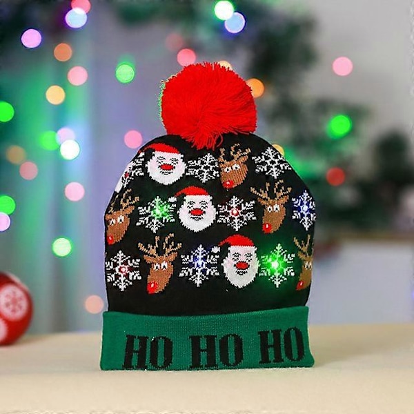 2024 NY LED Julhatt Kreativ Blinkande LED-ljus Stickad Hatt Snögubbe Vinter Varm Färg Stickad Mössa Julklapp 28