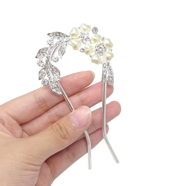 Korean Fashion Hair Accessory U-shaped Crystal Rhinestone Pearl Hairpin Hair Clip Hair Stick Hair Fork (b)