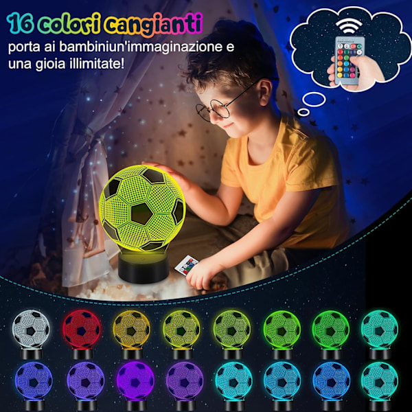 Fotballgave til gutter 8-10 år, 3D LED nattlampe med fjernkontroll, bursdags- og juledekorasjon fotball
