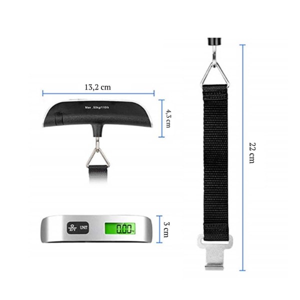 Kompakt Digital Bagageskala Håndvægt til Bagage Kuffert sølv