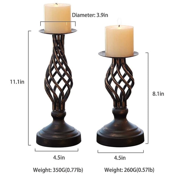 Dekorativa ljushållare set av 2, metallpelare romantiska ljusstakar, heminredningsljusställ