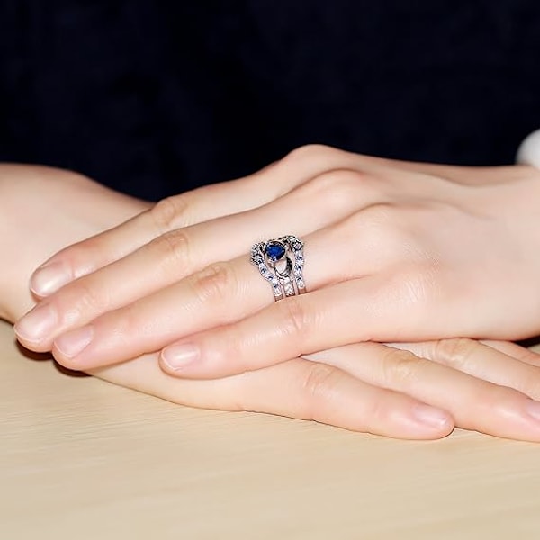 Damringar i blått hjärta, irländsk Claddagh, staplingsbara förlovnings- och löftenringar, 3-pack