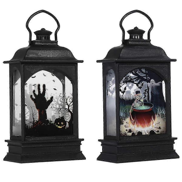 2025 2 STK Halloween Dekor Flat Lampe Bærbar Nattlys Layout Prop Tilfeldig Stil