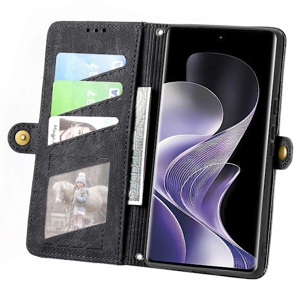 Etui med glidelås og geometriske linjer i lær til TCL 50 Pro NxtPaper 5G - Svart Multicolor Black