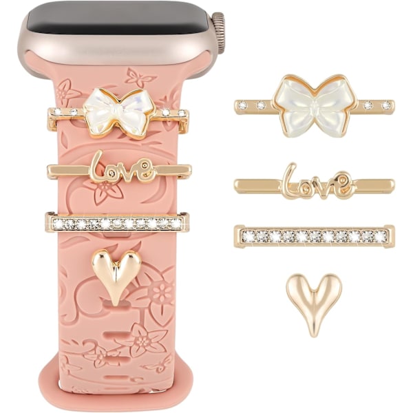 1 sett med charms til Apple Watch-stropper for kvinner, dekorative ringer for iWatch-serier, charms-tilbehør til silikonestropper Gold Heart