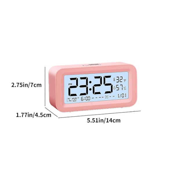 Digital Elektronisk Klocka LED-Display Elektronisk Klocka Stereo Digital Display Snooze Väckarklocka 12/24H Byt Nedräkningstid NUO0430 Pink