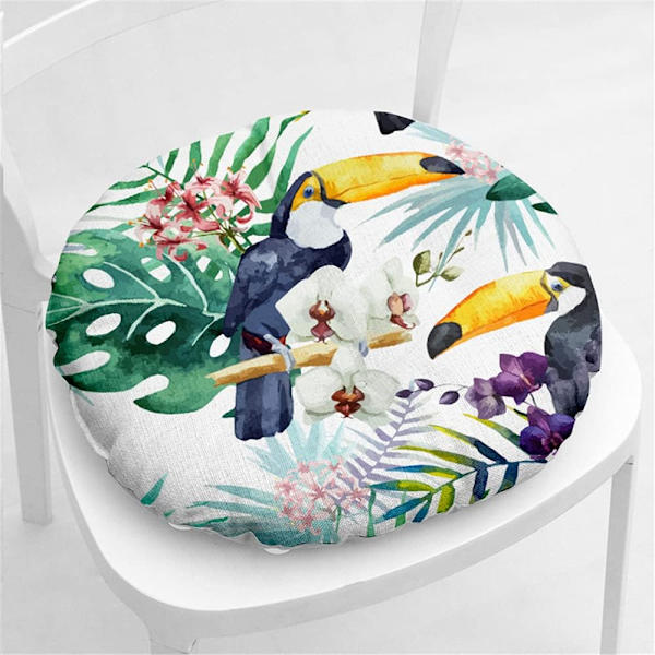 Rund linnekudde stolsdyna, quiltad sittdyna blomma & fågelserie golv tatami bekväm vadderad soffa matstolar kuddar Toucan