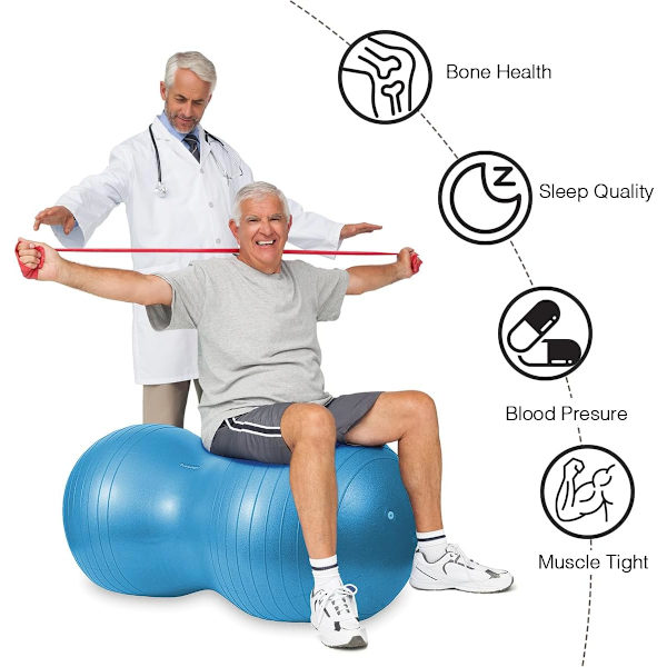 Fitnessbold, Peanutbold, Træningsbold, Yogabold, Pilatesbold, Core Træningsbold og Fysioterapi Bold, Blå 90cm x 45cm