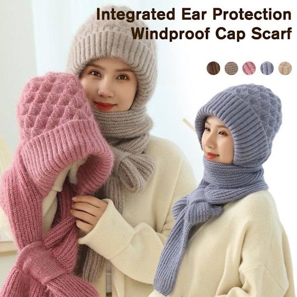 Vintermössa & Halsduk Set med Öronvärmare - Stickad Vindtät beige One size