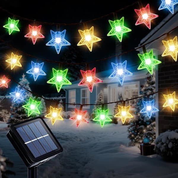 Solcellelyslenke, 7m 50 LED-stjerner. 8 moduser, vanntett. Dekor til hage, uteplass, jul og fester
