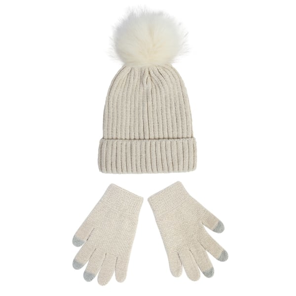 Strikkede hue kvinder ny Chenille uldhue handsker sæt fortykket varm fluffy hue efterår og vinter Læder Navy blue