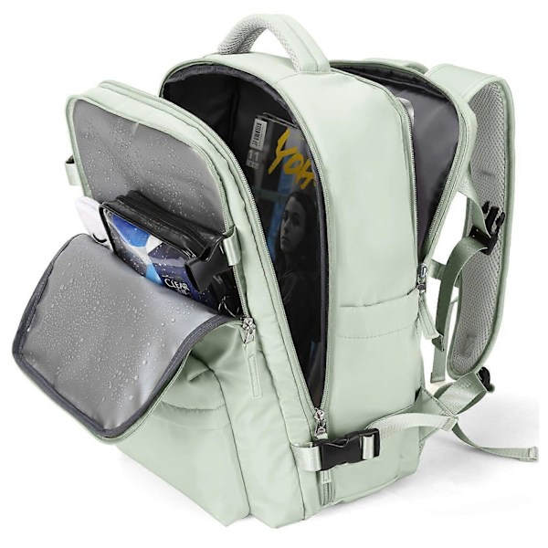 Vattentät Lätt Reseryggsäckar Stor Kapacitet Kvinnors Multifunktionell Resväska USB-Laddning Kvinna Flygbagage Mint green 43x30x20cm