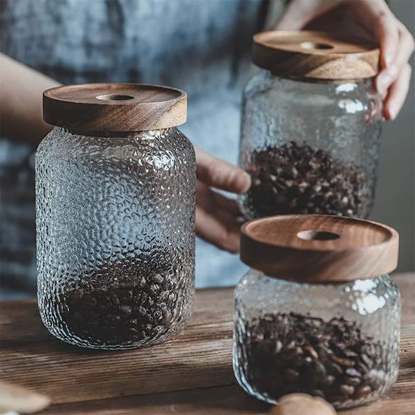 Matlagringsplastbeholdere, Oppbevaringsbeholdere for kaffe, sukker, glass kjøkkenoppbevaringsbeholdere med bambuslokk, luksuriøse krukker med lokk (700 ml/24 oz)