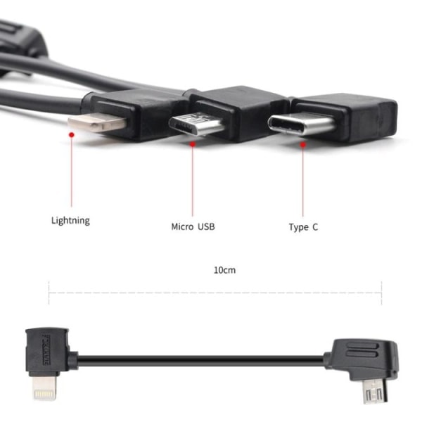 15 cm USB-C til Micro-USB kabel for DJI Mavic Mini / Air, Shark Svart