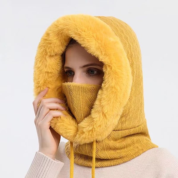 2-i-1 Beanie för Kvinnor Varm Vintermössa Halsduk Vinter Bollhatt Turmeric