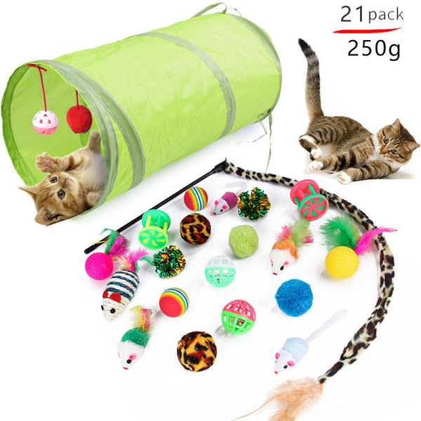 21 delar kattleksaker, kattleksak husdjursleksaker för katt kattunge Kitty, Cat Tunnel Cat Ball Toy Kattunge Lek
