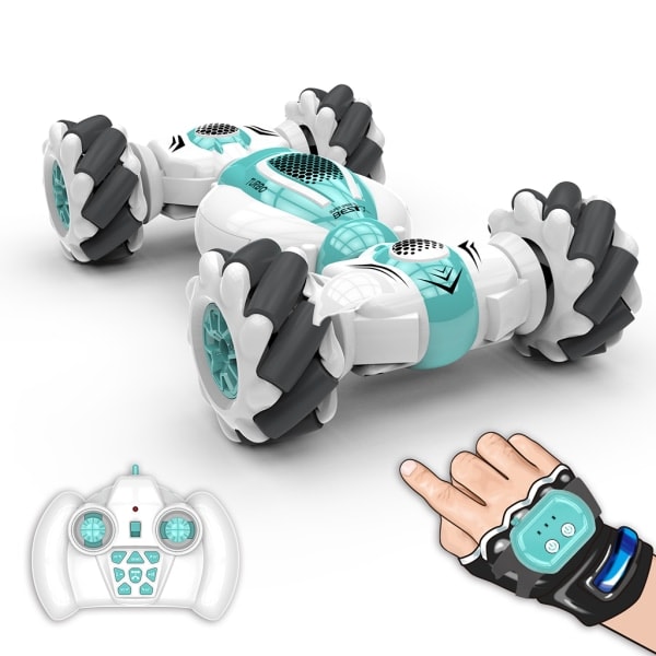 2.4Ghz Fjernstyrt Bil 4WD - Se Gesture Sensing Control RC Stunt Bil med LED Lys Musikk Effekt Barneleker Green