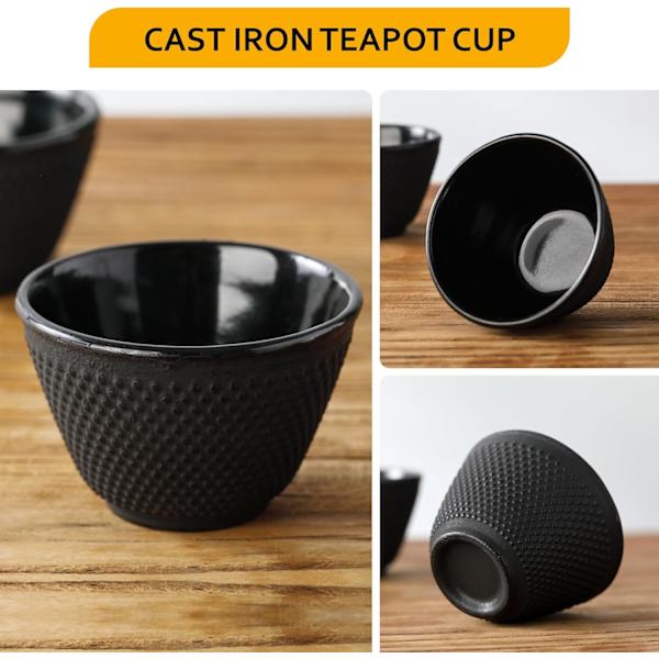 Tekopper, Japansk Stil Emaljeret Støbejern Tekop Sæt af 2, Polka Dot Jern Retro Kop (120ML)