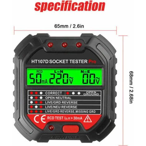Jordledningstester for stikkontakttester, stikkontaktfase (EU-regulering HT107D)