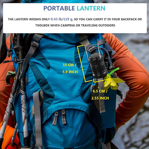 2 x Portabel LED Campinglykta med Vikbar Krok, Tältlampor