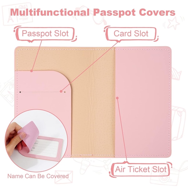 2 stk. Pas Holder Bagage Tag, Pas Holder og Bagage Identifikations Tag Sæt til Par Bryllup Fest Bryllupsrejse Rejse brown