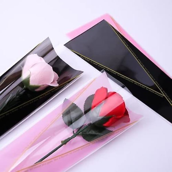 100-pack enkla blommiga förpackningspåsar, enkel rosformad påse, presentförpackning pink