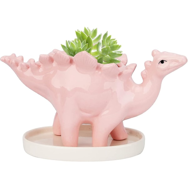 Keramisk Sukkulent Potte, Dinosaur Potte, Kaktus Blomsterpotter med Bakke, Mini Potte til Søde Dyr Indendørs pink