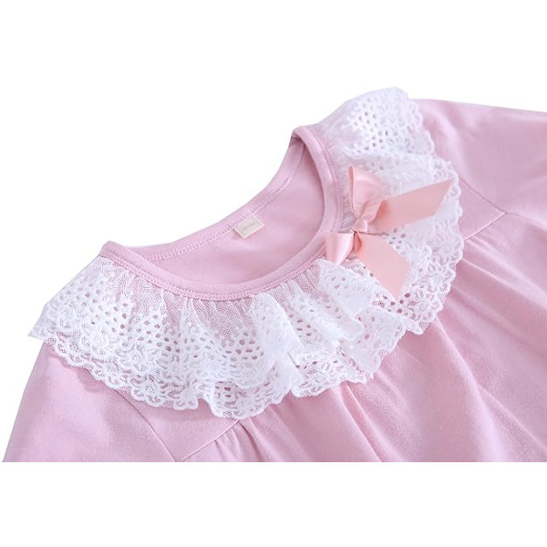 Mamma & flickors matchande spetsnattlinnen & rosett nattlinnen 100% bomull nattkläder för småbarn Pink 140cm