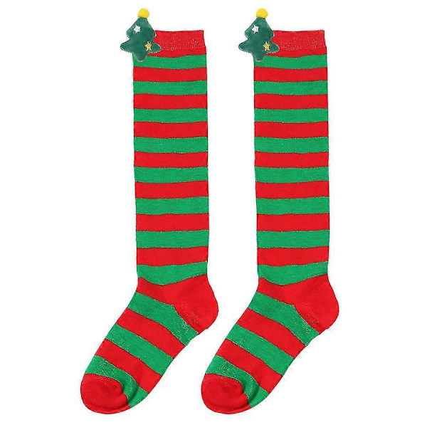 Nye efterårs- og vinterbørns julestrømper, søde plysdukkestrømper, knæstrømper, stribede strømper, tegneseriedukkestrømper 17 red greened Christmas tree